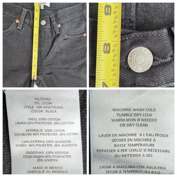 Re/Done Women's Originals 70s Low Rise Bell Bottom Jeans Size 24 Black New - Picture 12 of 12